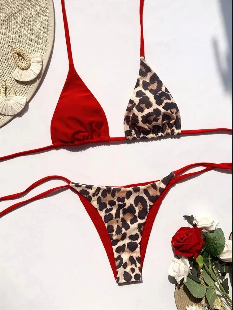 Women's Leopard Straps 2 Pieces Set Bikinis Swimwear display picture 5