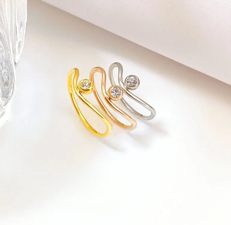 Wholesale Jewelry Simple Style Classic Style Commute Round Waves 304 Stainless Steel Titanium Steel Zircon 18K Gold Plated Inlay Rings display picture 1