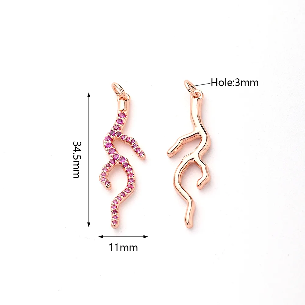 1 Pc/Package 34.5x11mm Hole 3~3.9mm Copper Zircon Rose Gold Plated White Gold Plated Gold Plated Coral Polished Pendant display picture 4