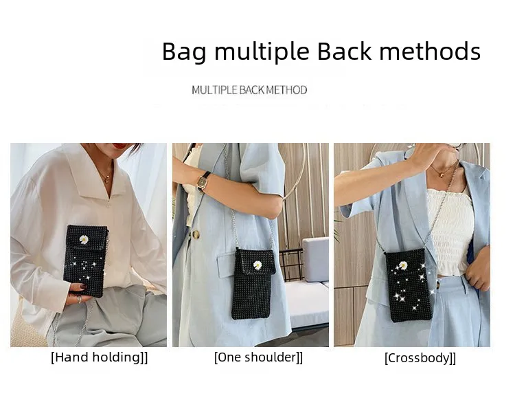 Internet Celebrity Style Casual Street Diamond Shiny Chain Shoulder Messenger Bag Trendy Fashion Shiny Personalized Phone Bag display picture 2