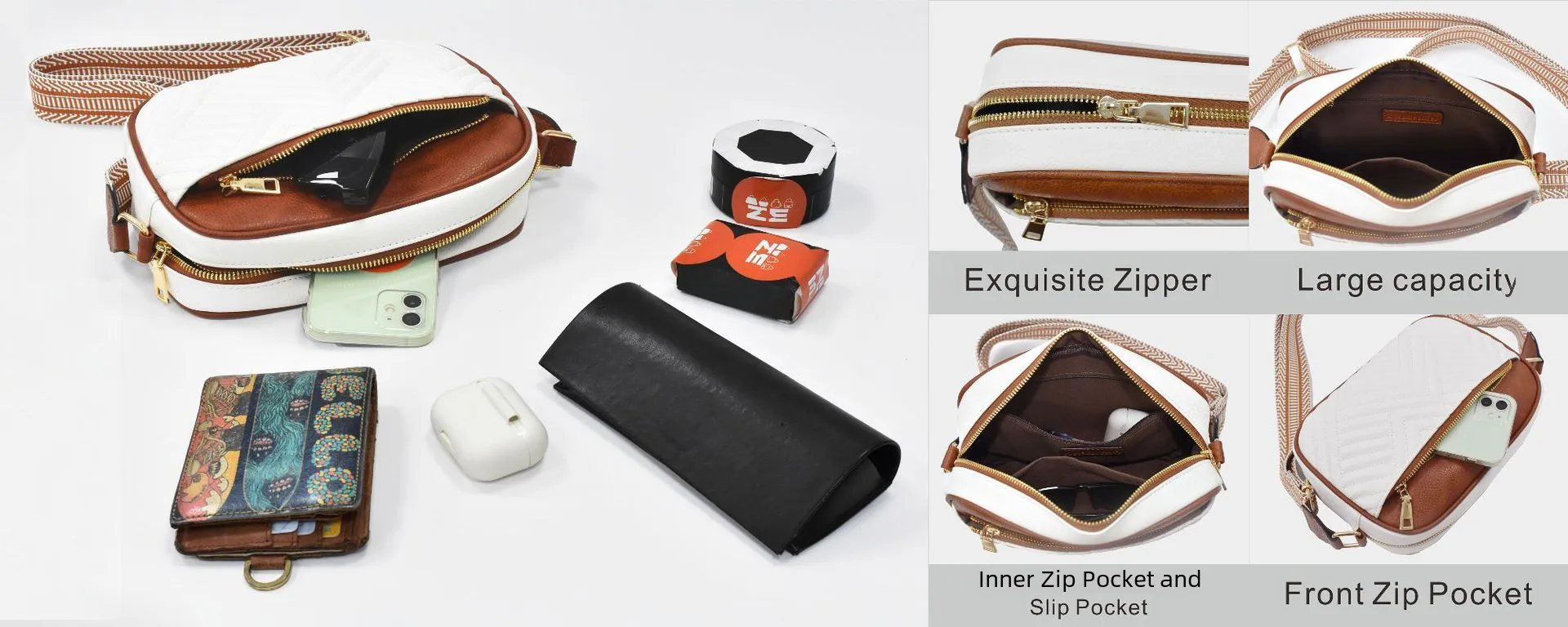 In Stock  Hot Sale Quilted Embroidered Plaid Color Matching Retro Shoulder Bag Zipper Shoulder Strap Messenger Bag Wallet Small Square Bag display picture 5