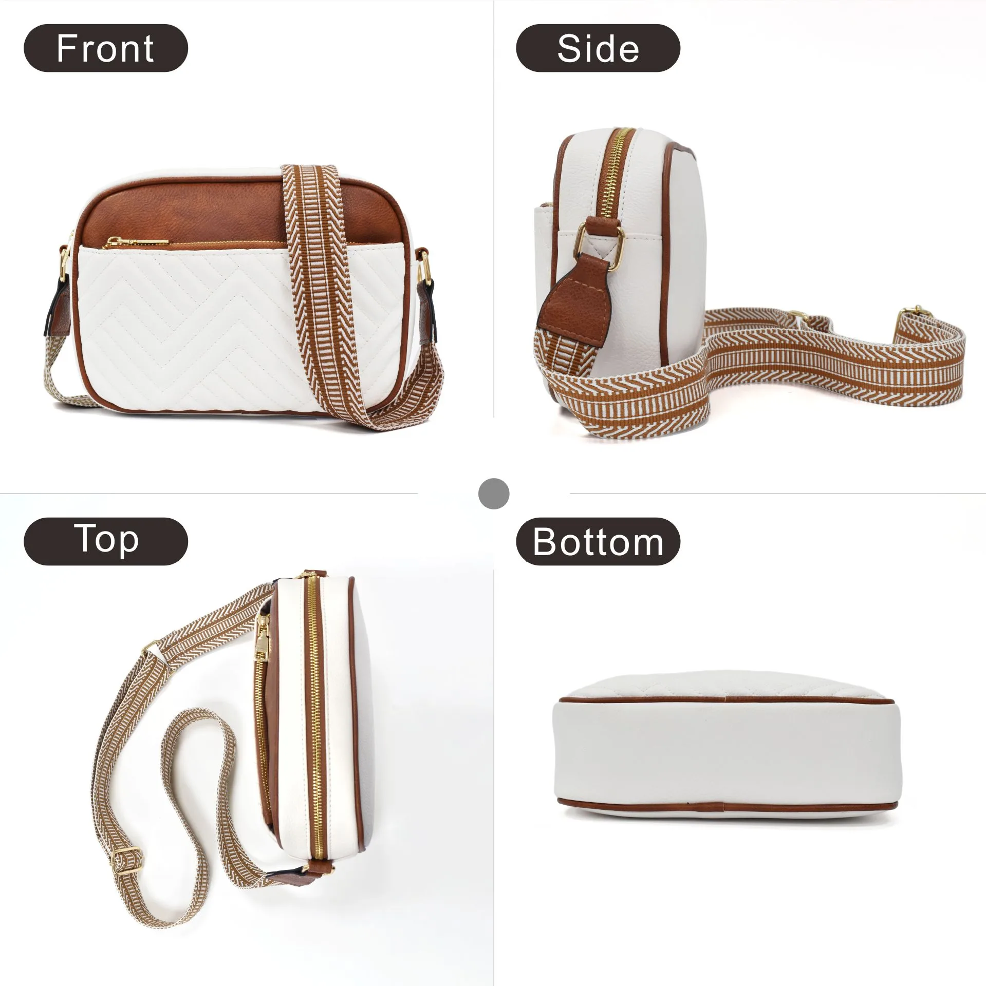 In Stock  Hot Sale Quilted Embroidered Plaid Color Matching Retro Shoulder Bag Zipper Shoulder Strap Messenger Bag Wallet Small Square Bag display picture 13