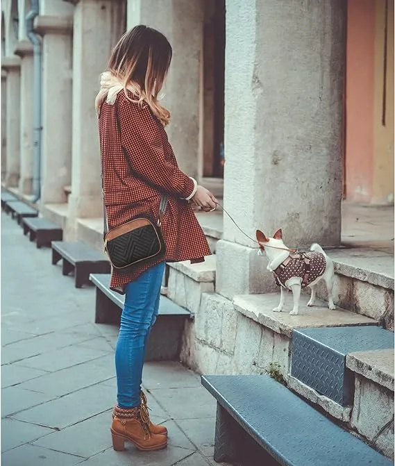 In Stock  Hot Sale Quilted Embroidered Plaid Color Matching Retro Shoulder Bag Zipper Shoulder Strap Messenger Bag Wallet Small Square Bag display picture 18