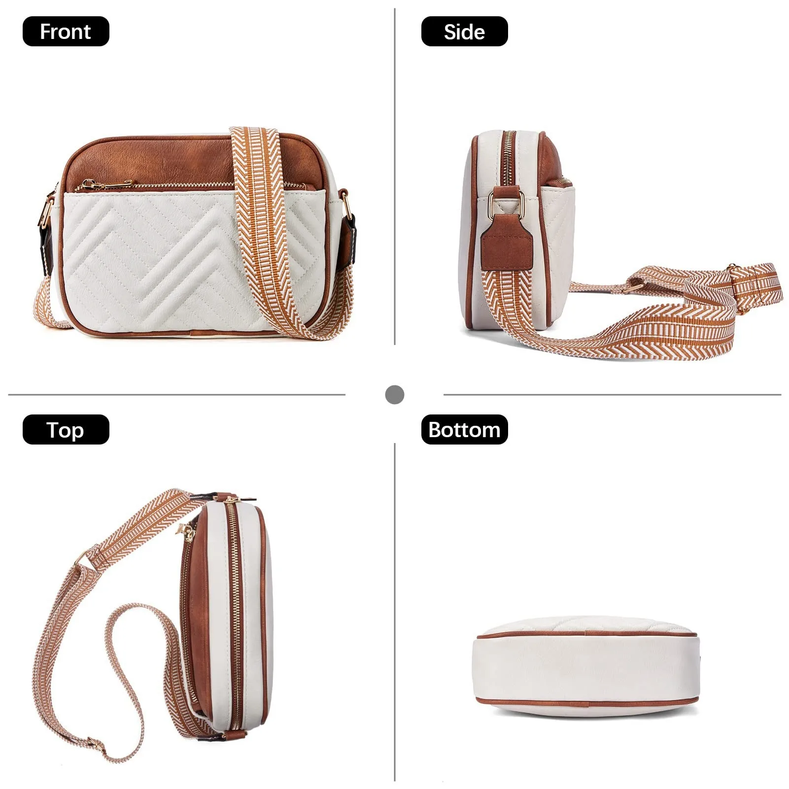 In Stock  Hot Sale Quilted Embroidered Plaid Color Matching Retro Shoulder Bag Zipper Shoulder Strap Messenger Bag Wallet Small Square Bag display picture 22