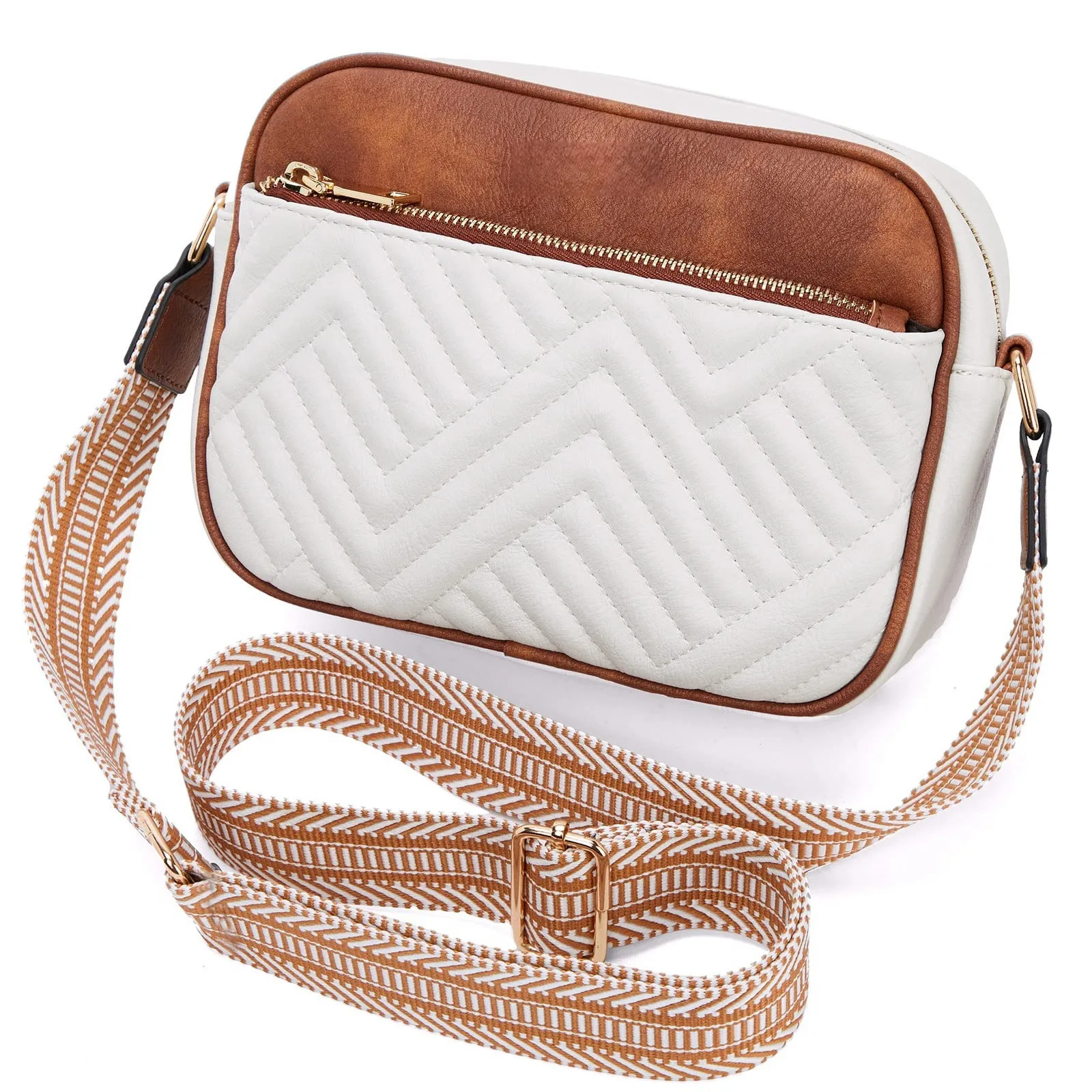In Stock  Hot Sale Quilted Embroidered Plaid Color Matching Retro Shoulder Bag Zipper Shoulder Strap Messenger Bag Wallet Small Square Bag display picture 23