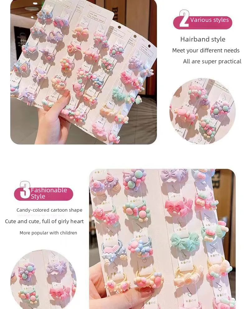 Korean Little Girl Hair Accessories Girl's Cute Candy Animal Does Not Harm Hair Tie Hair Elastic Hair Rope Hair Ring Set display picture 5