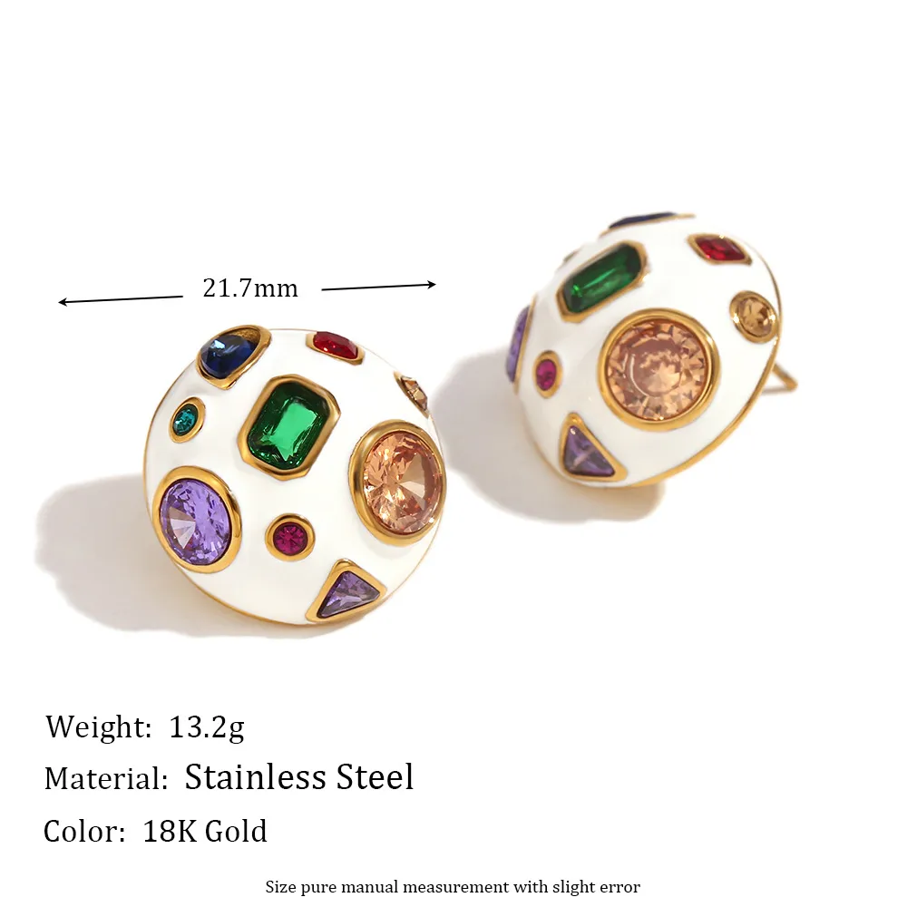 1 Pair IG Style Simple Style Geometric Enamel Inlay 304 Stainless Steel Zircon 18K Gold Plated Ear Studs display picture 1