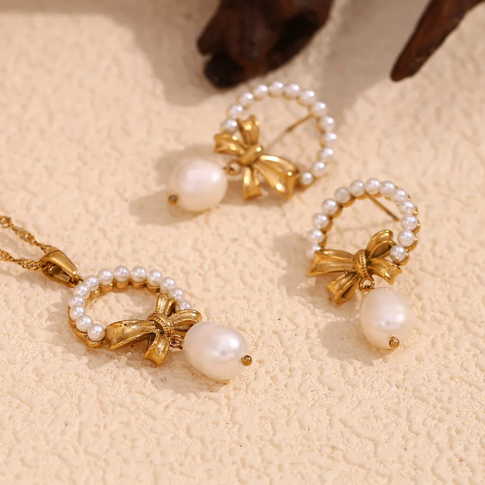 Wholesale Jewelry Lady Bow Knot 304 Stainless Steel Plating Bowknot Earrings Necklace display picture 1
