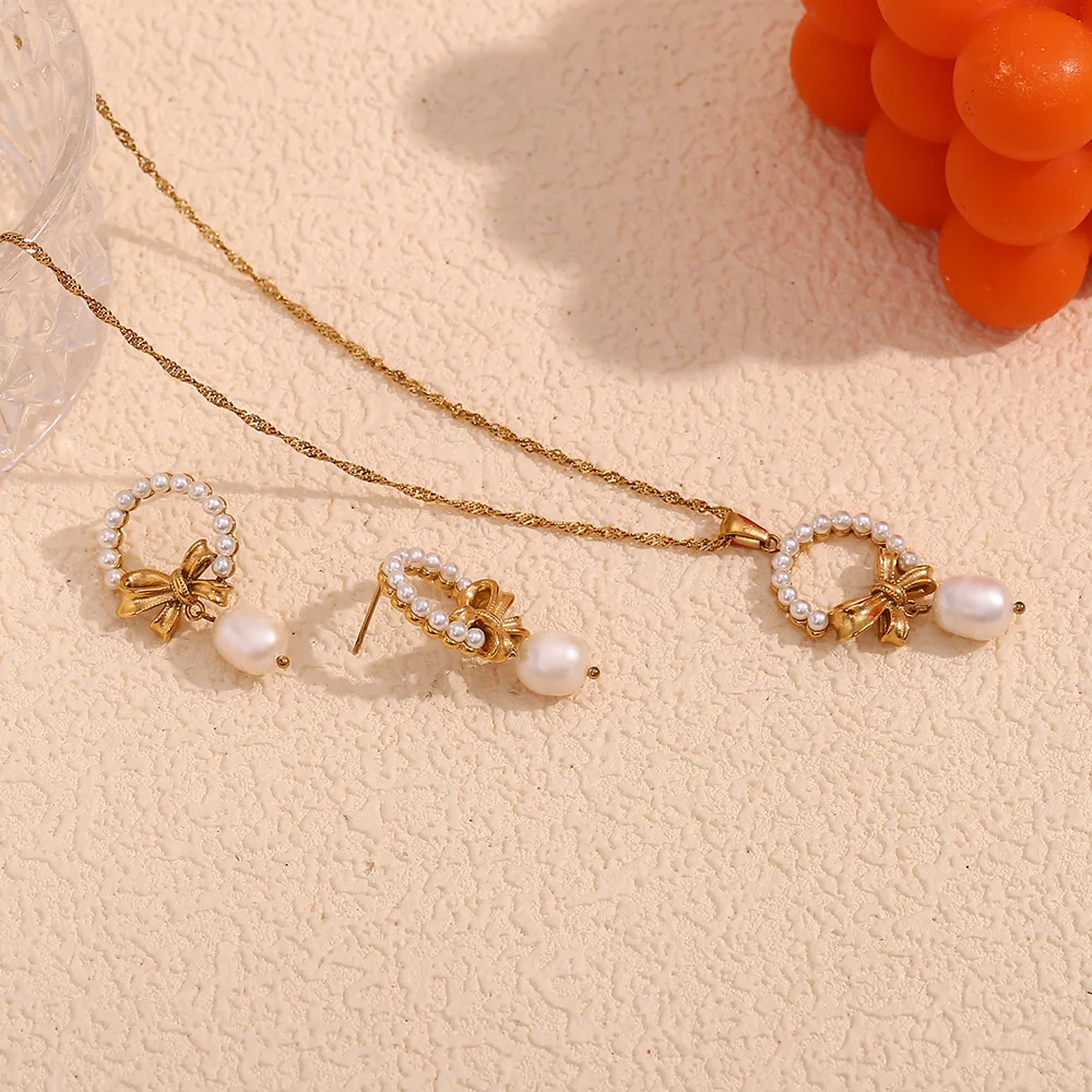 Wholesale Jewelry Lady Bow Knot 304 Stainless Steel Plating Bowknot Earrings Necklace display picture 3
