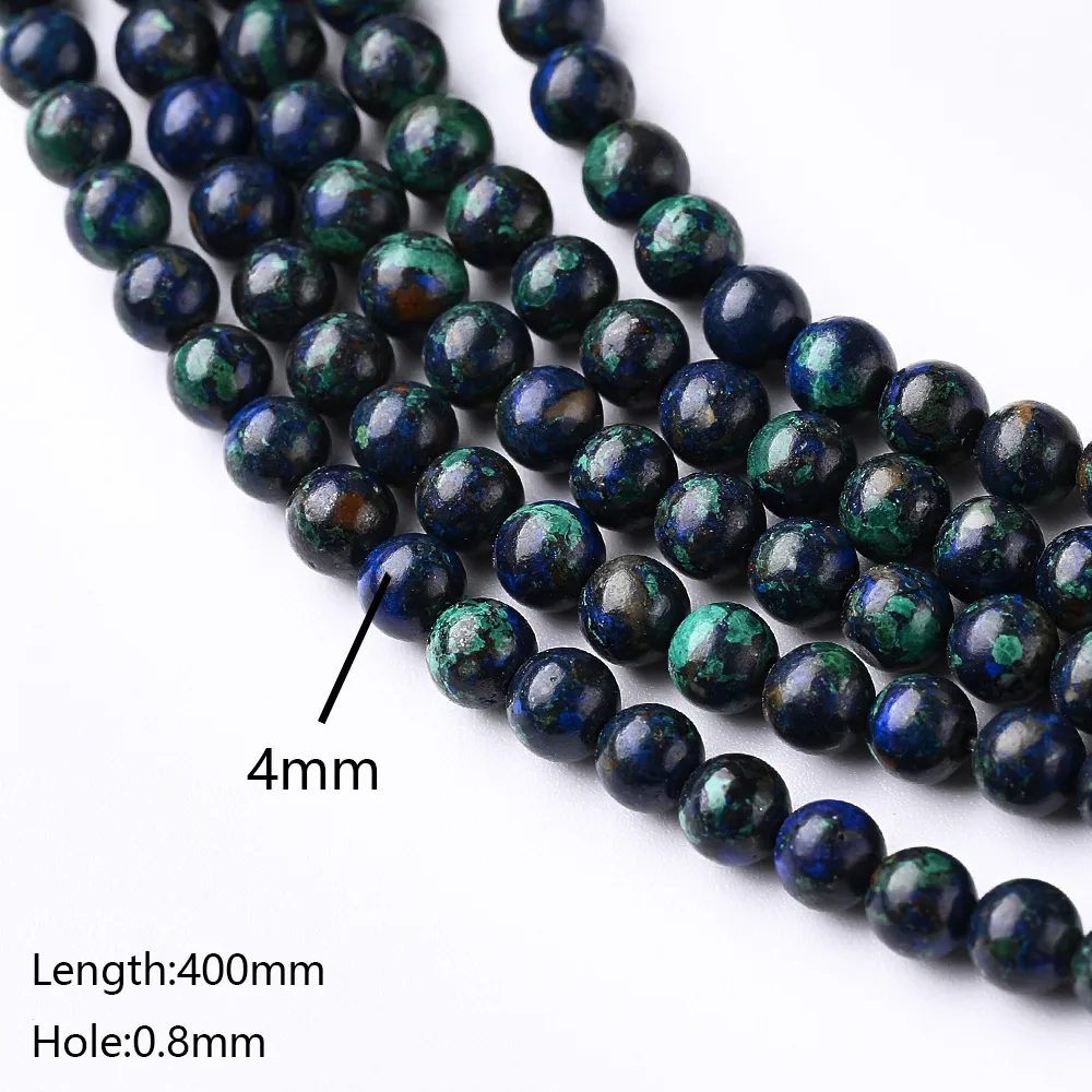 1 Piece 10mm 6mm 8mm Hole Under 1mm Hole 1~1.9mm Natural Stone Azurite Marble Polished Beads display picture 3