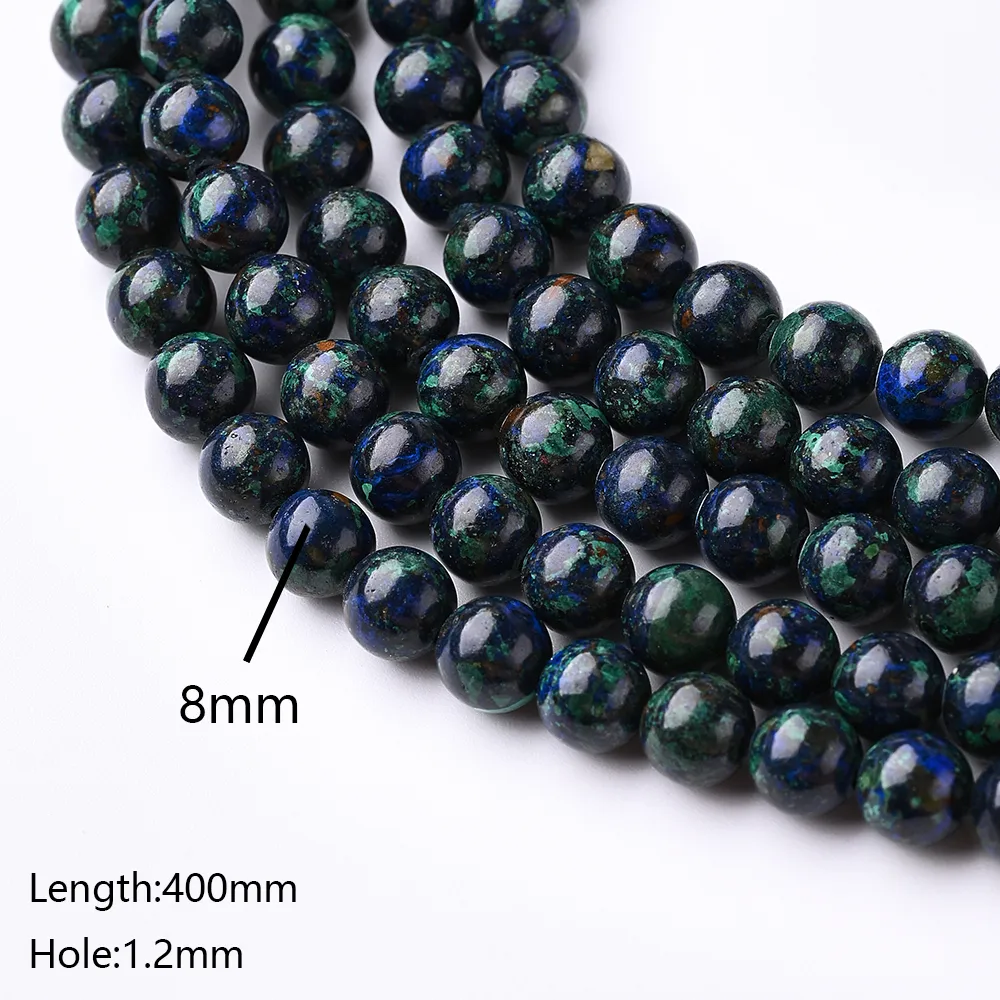1 Piece 10mm 6mm 8mm Hole Under 1mm Hole 1~1.9mm Natural Stone Azurite Marble Polished Beads display picture 5