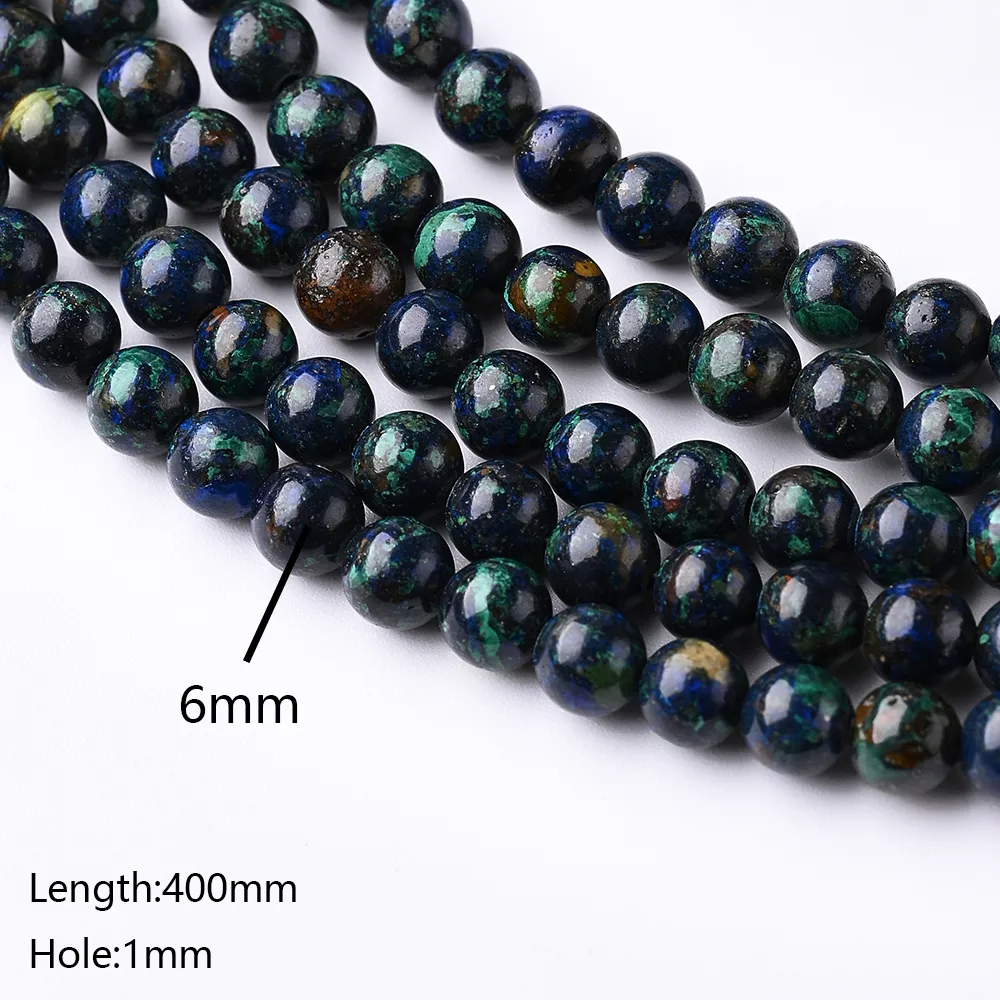 1 Piece 10mm 6mm 8mm Hole Under 1mm Hole 1~1.9mm Natural Stone Azurite Marble Polished Beads display picture 4