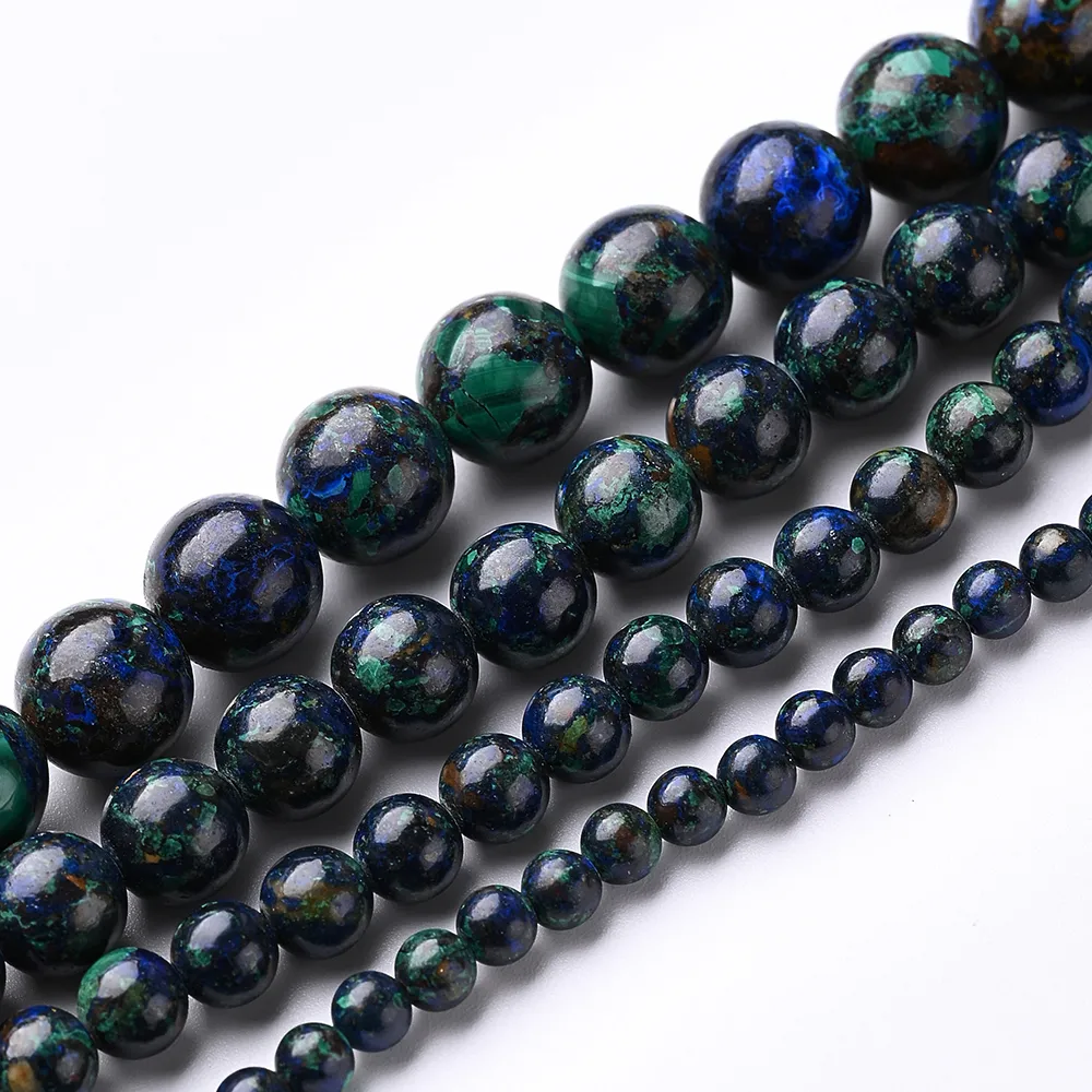1 Piece 10mm 6mm 8mm Hole Under 1mm Hole 1~1.9mm Natural Stone Azurite Marble Polished Beads display picture 2