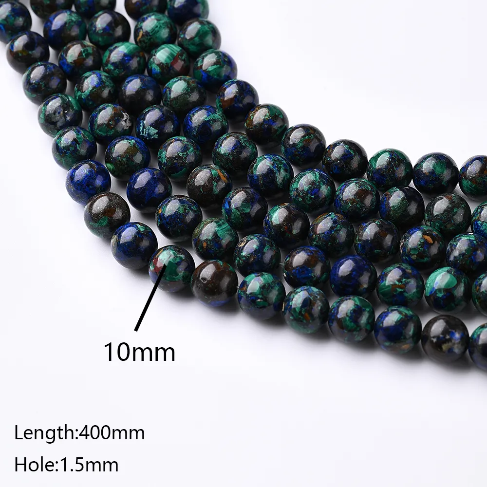 1 Piece 10mm 6mm 8mm Hole Under 1mm Hole 1~1.9mm Natural Stone Azurite Marble Polished Beads display picture 6