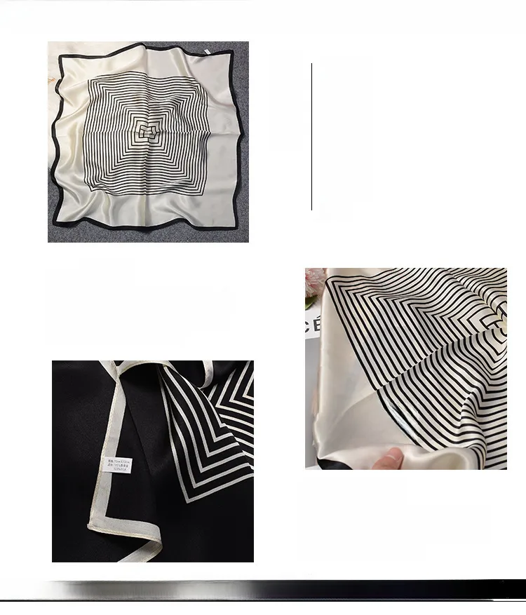 Silk Scarf Women's Spring Fashion Striped  Silk Scarf  70 Square Scarf Advanced Sunscreen Scarf Wholesale display picture 6