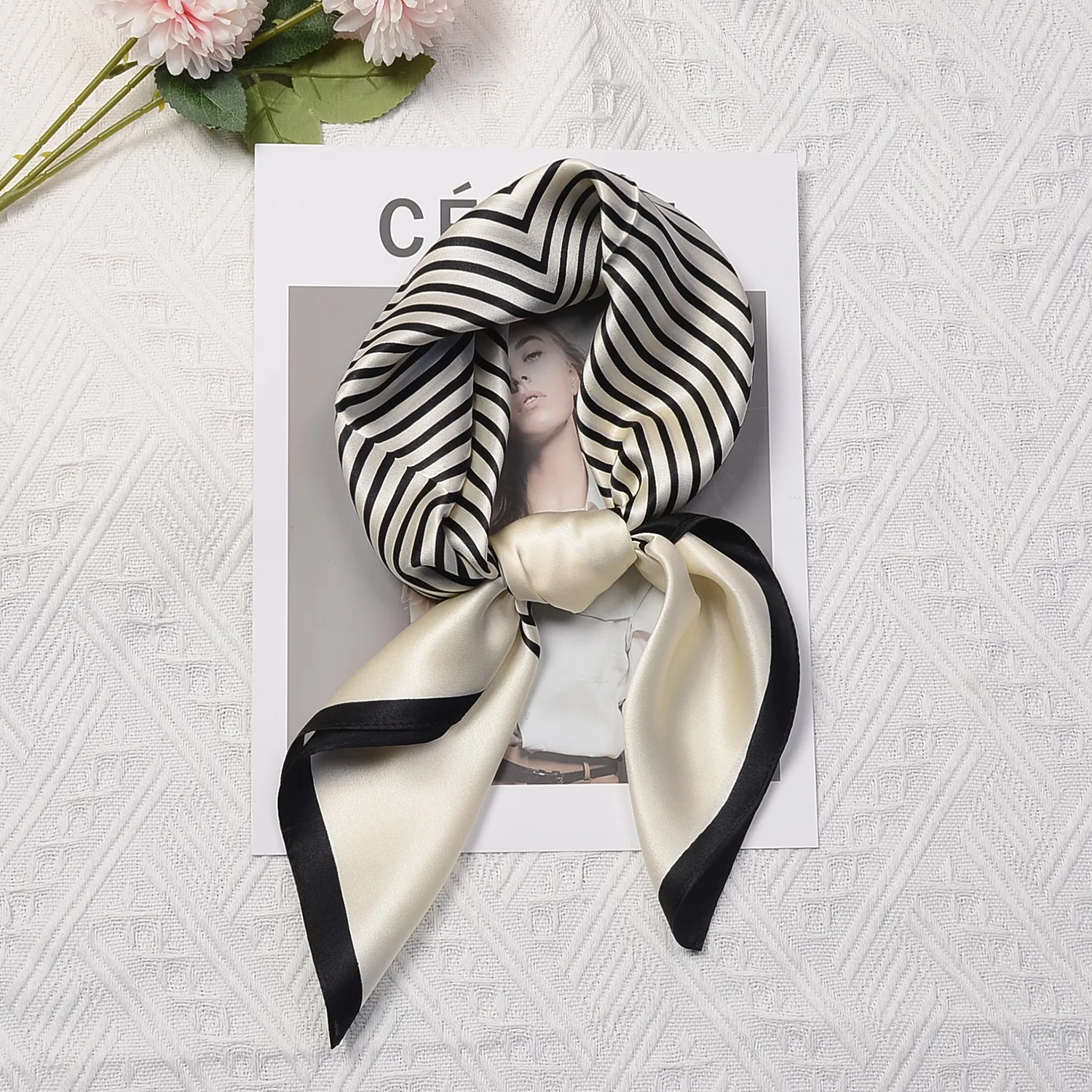 Silk Scarf Women's Spring Fashion Striped  Silk Scarf  70 Square Scarf Advanced Sunscreen Scarf Wholesale display picture 7