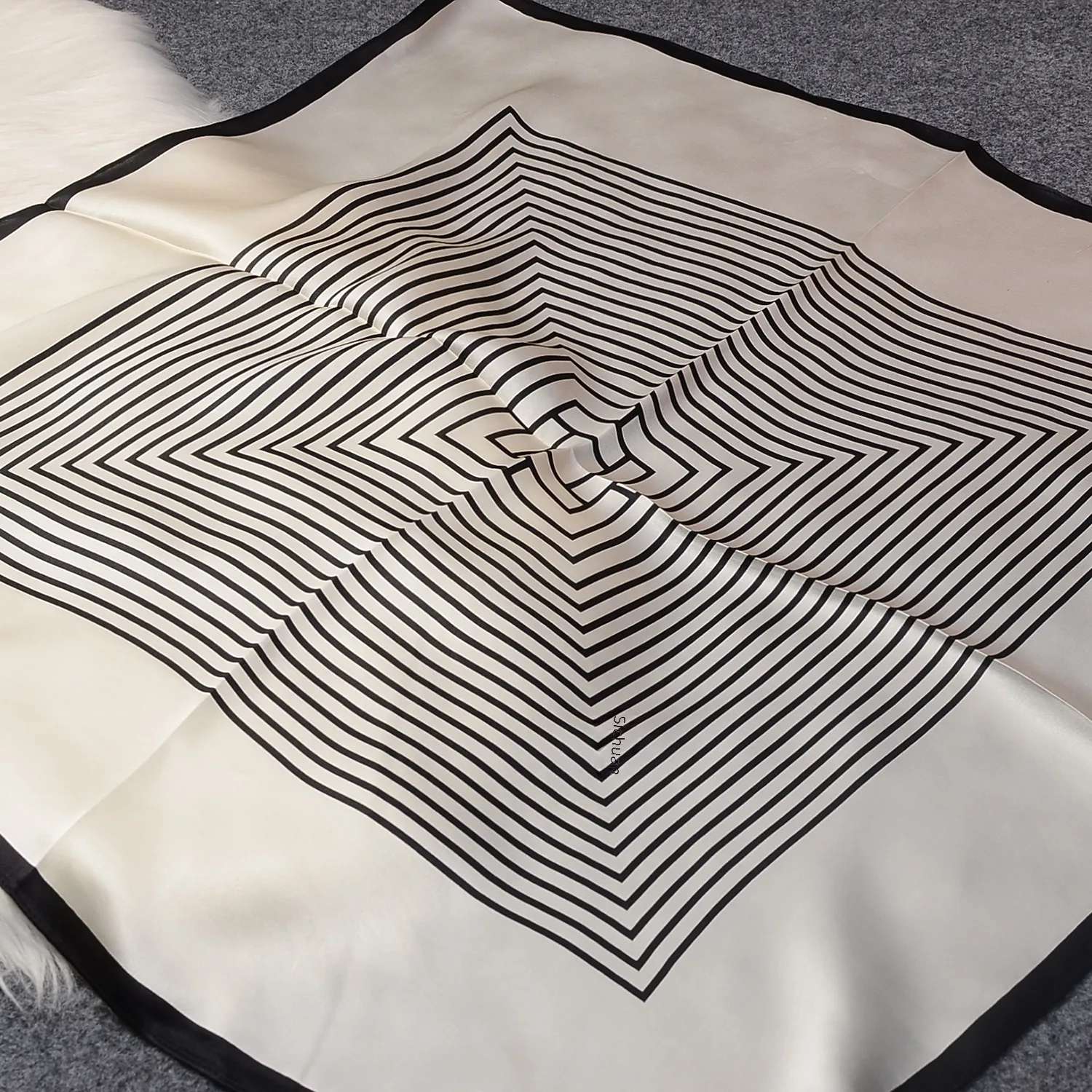 Silk Scarf Women's Spring Fashion Striped  Silk Scarf  70 Square Scarf Advanced Sunscreen Scarf Wholesale display picture 12