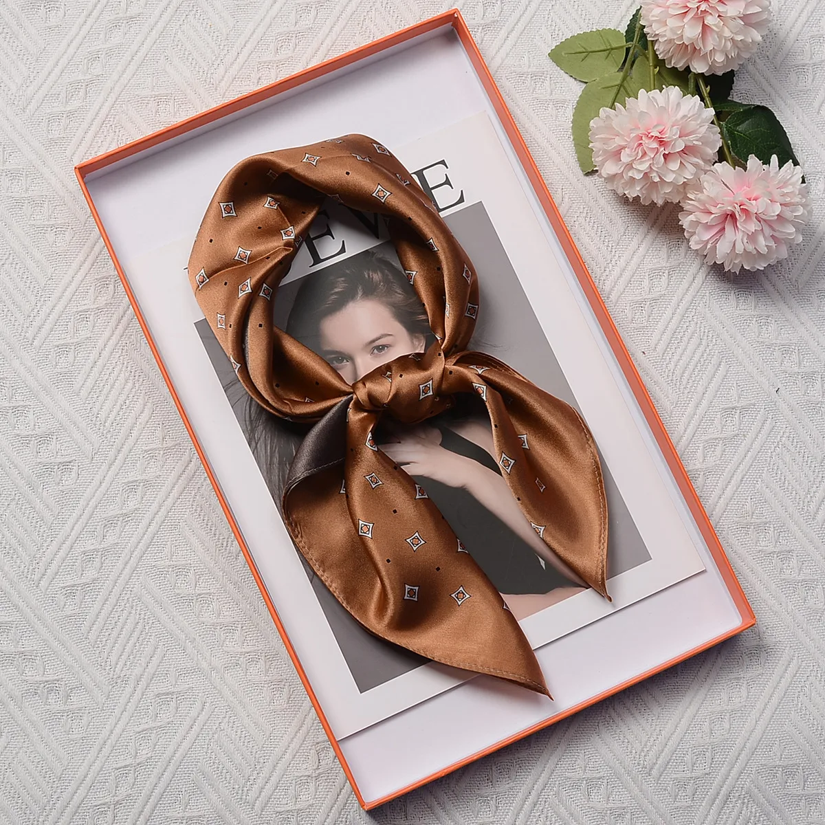 Silk Scarf Women's Spring Fashion Striped  Silk Scarf  70 Square Scarf Advanced Sunscreen Scarf Wholesale display picture 14