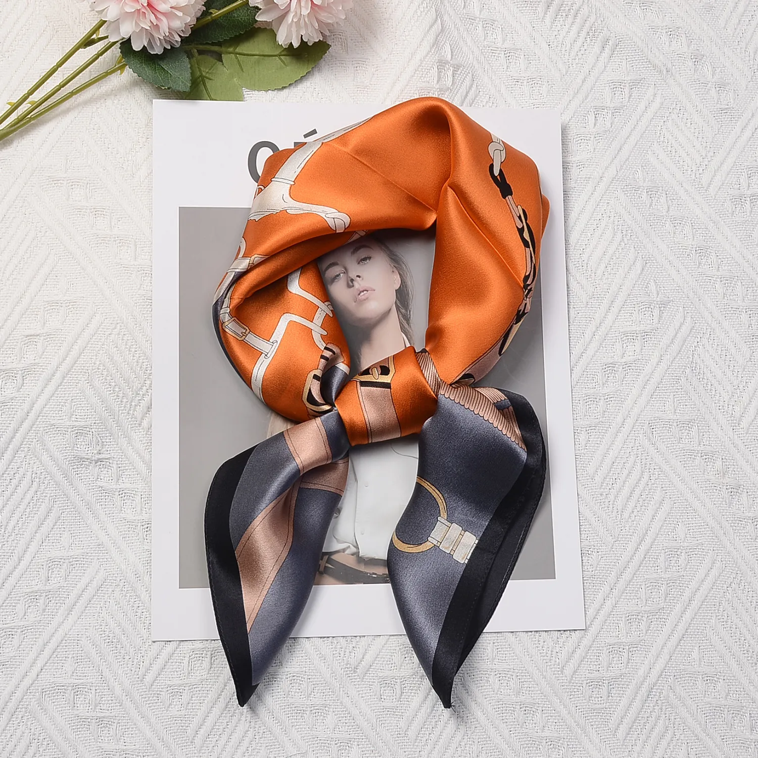 Silk Scarf Women's Spring Fashion Striped  Silk Scarf  70 Square Scarf Advanced Sunscreen Scarf Wholesale display picture 18