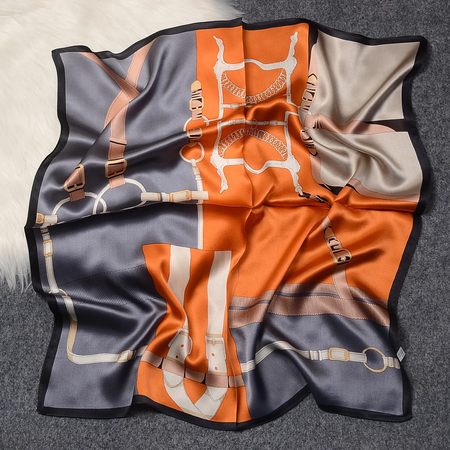 Silk Scarf Women's Spring Fashion Striped  Silk Scarf  70 Square Scarf Advanced Sunscreen Scarf Wholesale display picture 19