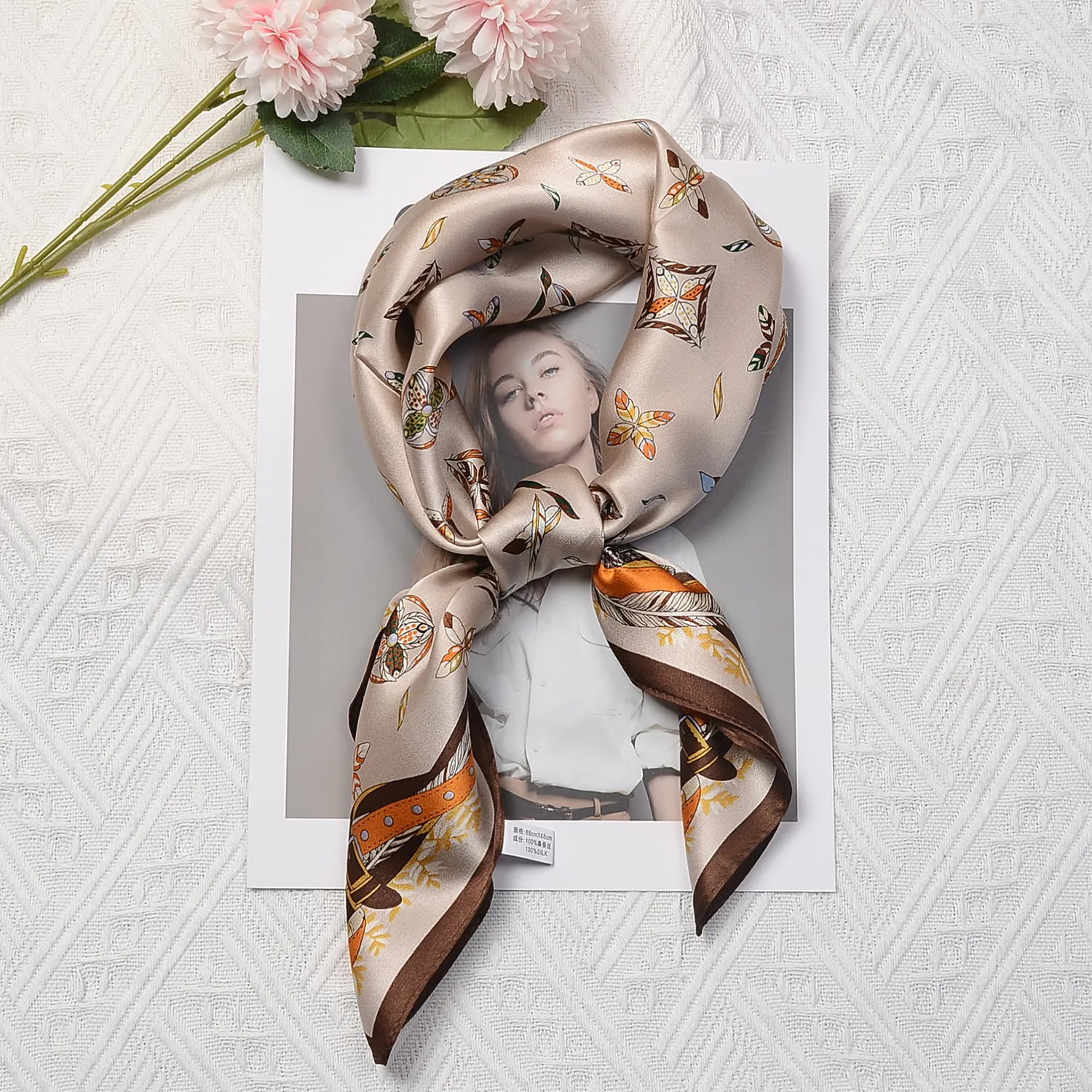 Silk Scarf Women's Spring Fashion Striped  Silk Scarf  70 Square Scarf Advanced Sunscreen Scarf Wholesale display picture 21