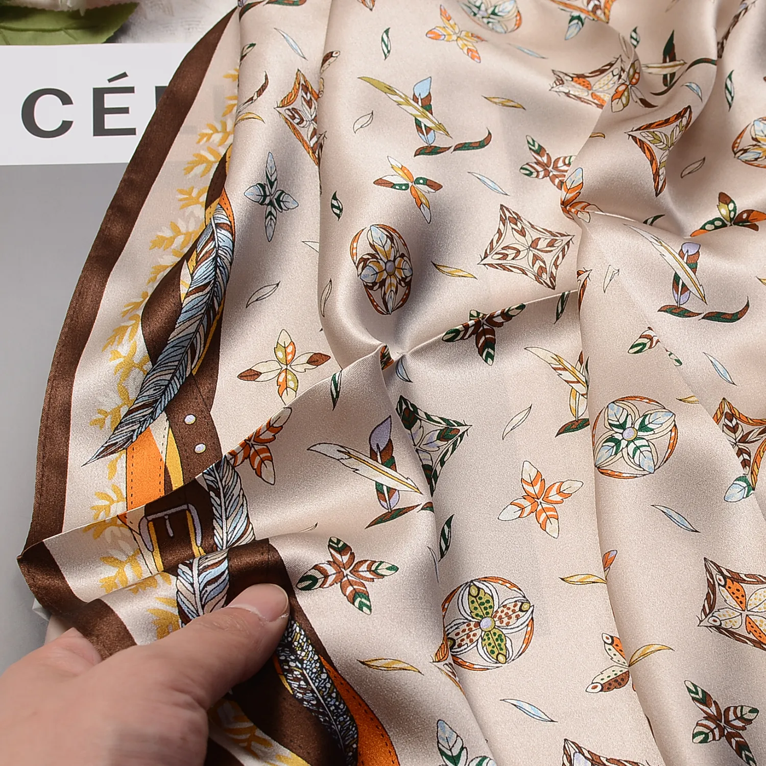 Silk Scarf Women's Spring Fashion Striped  Silk Scarf  70 Square Scarf Advanced Sunscreen Scarf Wholesale display picture 22
