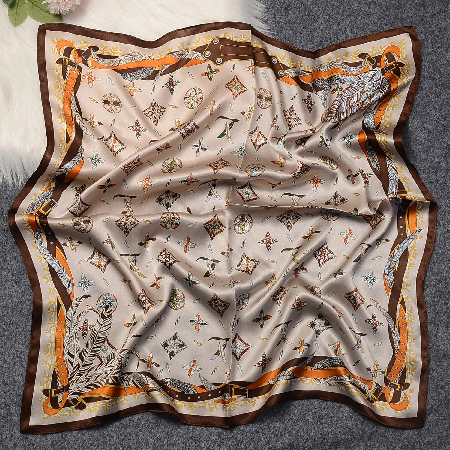 Silk Scarf Women's Spring Fashion Striped  Silk Scarf  70 Square Scarf Advanced Sunscreen Scarf Wholesale display picture 23