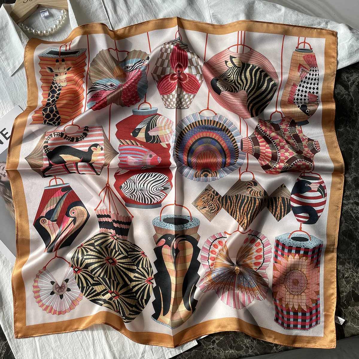 Silk Scarf Women's Spring Fashion Striped  Silk Scarf  70 Square Scarf Advanced Sunscreen Scarf Wholesale display picture 25