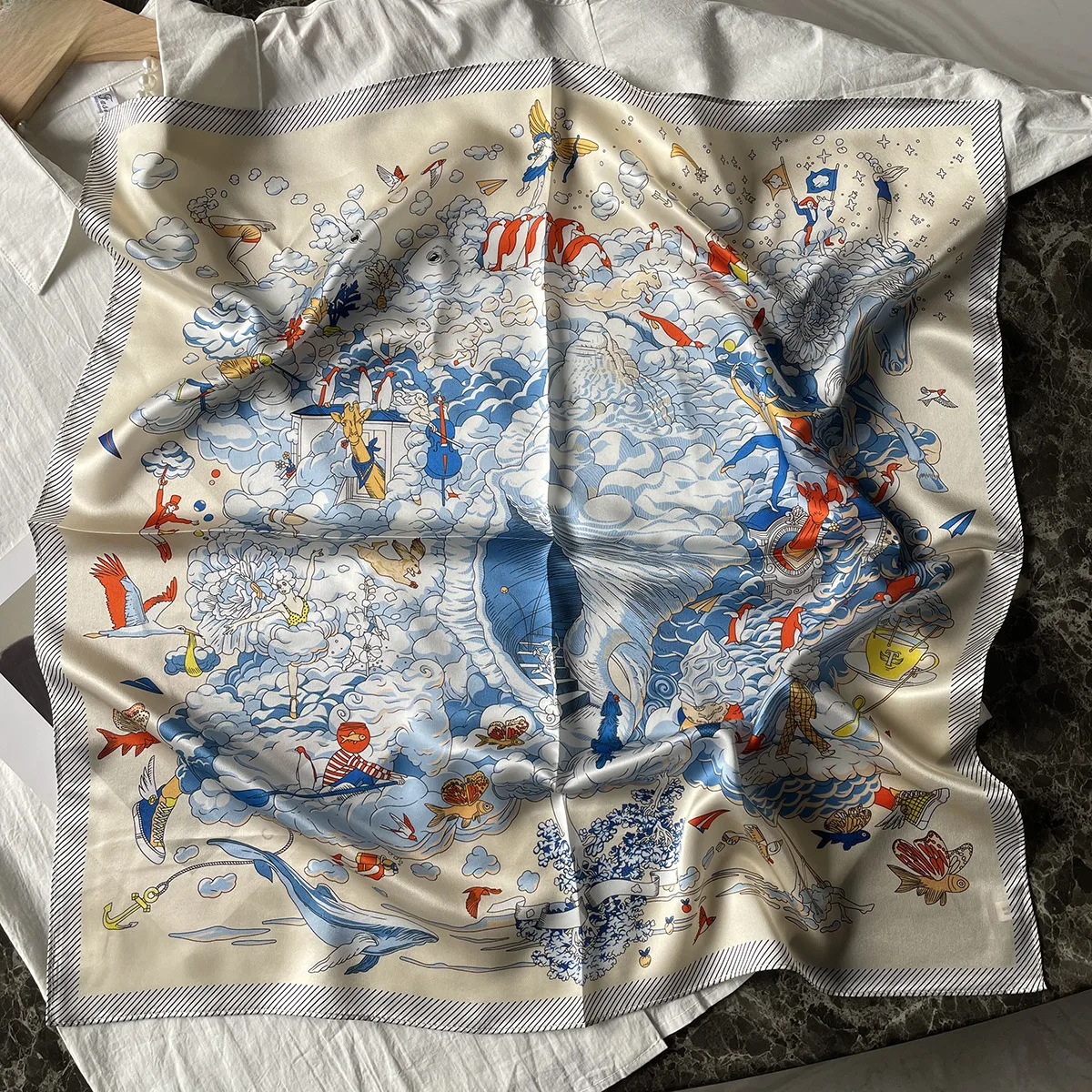 Silk Scarf Women's Spring Fashion Striped  Silk Scarf  70 Square Scarf Advanced Sunscreen Scarf Wholesale display picture 26