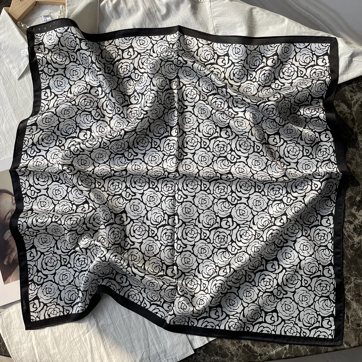 Silk Scarf Women's Spring Fashion Striped  Silk Scarf  70 Square Scarf Advanced Sunscreen Scarf Wholesale display picture 27