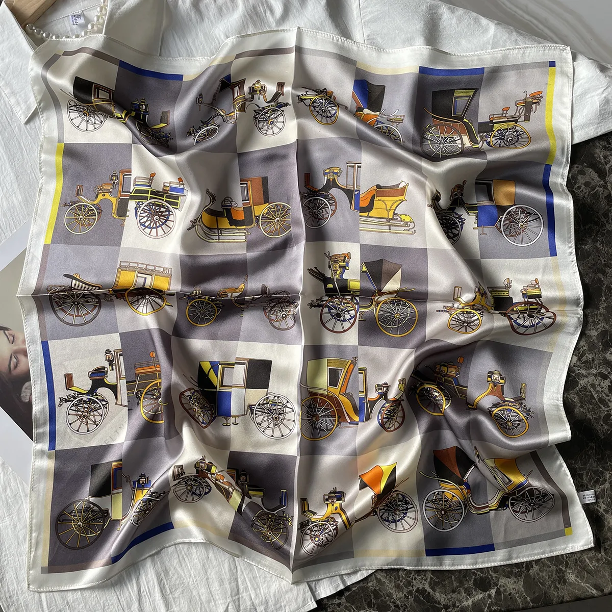 Silk Scarf Women's Spring Fashion Striped  Silk Scarf  70 Square Scarf Advanced Sunscreen Scarf Wholesale display picture 28