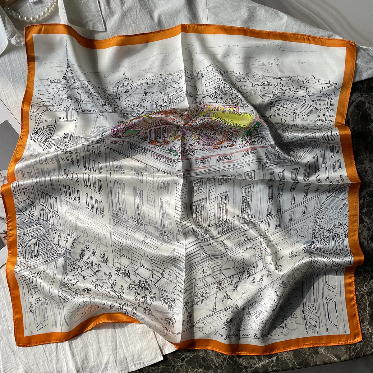 Silk Scarf Women's Spring Fashion Striped  Silk Scarf  70 Square Scarf Advanced Sunscreen Scarf Wholesale display picture 29
