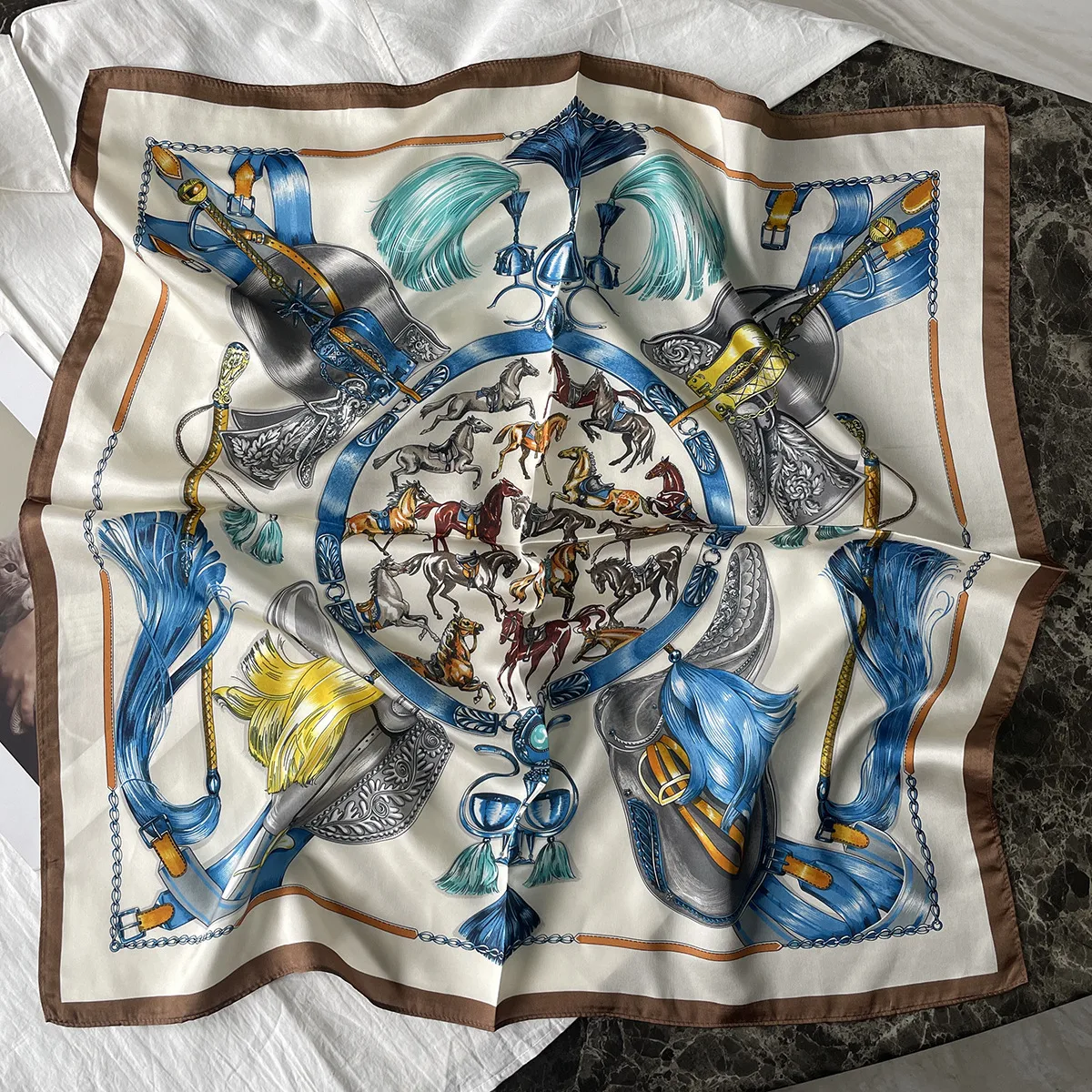 Silk Scarf Women's Spring Fashion Striped  Silk Scarf  70 Square Scarf Advanced Sunscreen Scarf Wholesale display picture 30