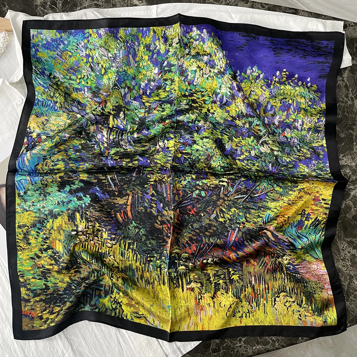 Silk Scarf Women's Spring Fashion Striped  Silk Scarf  70 Square Scarf Advanced Sunscreen Scarf Wholesale display picture 34