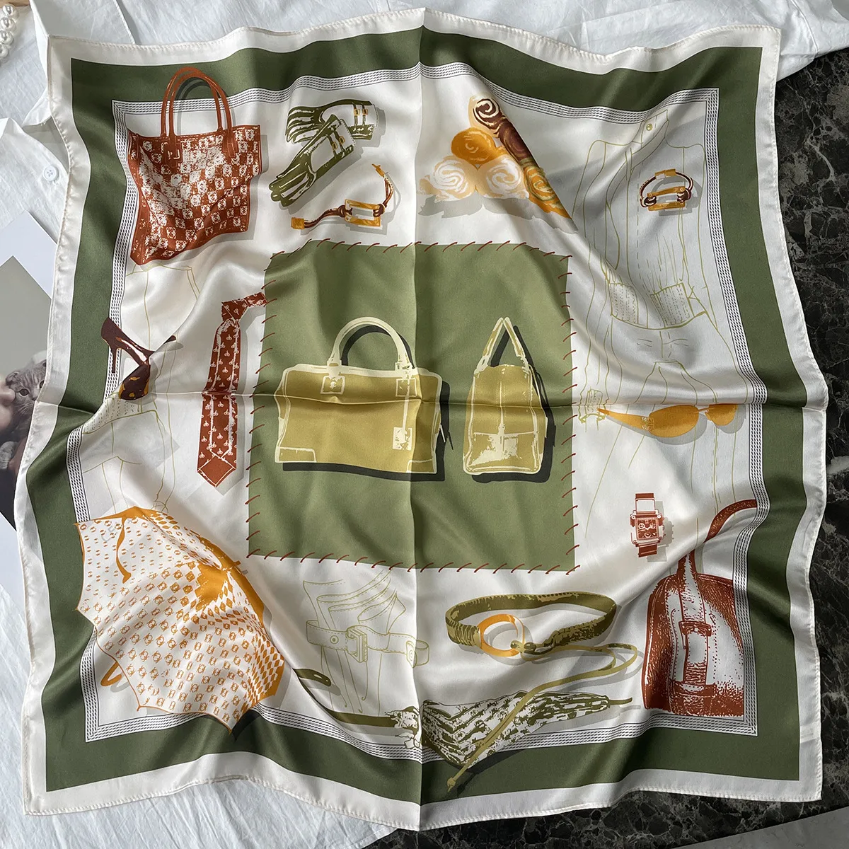 Silk Scarf Women's Spring Fashion Striped  Silk Scarf  70 Square Scarf Advanced Sunscreen Scarf Wholesale display picture 35