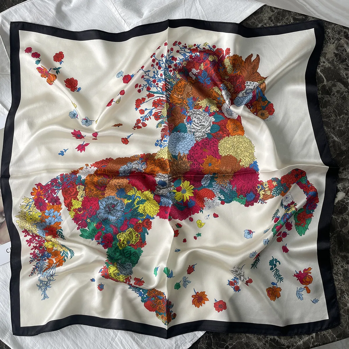 Silk Scarf Women's Spring Fashion Striped  Silk Scarf  70 Square Scarf Advanced Sunscreen Scarf Wholesale display picture 36