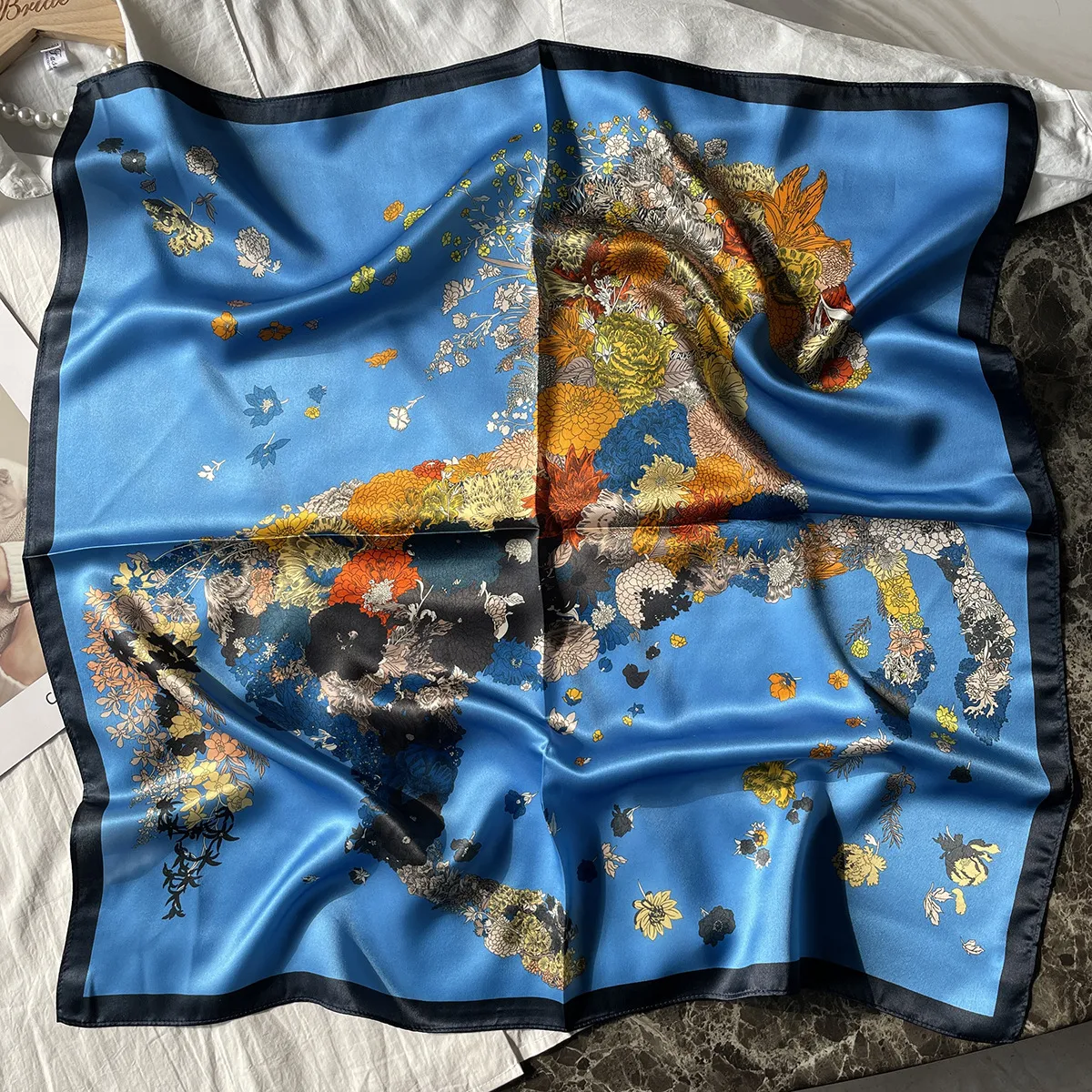 Silk Scarf Women's Spring Fashion Striped  Silk Scarf  70 Square Scarf Advanced Sunscreen Scarf Wholesale display picture 37