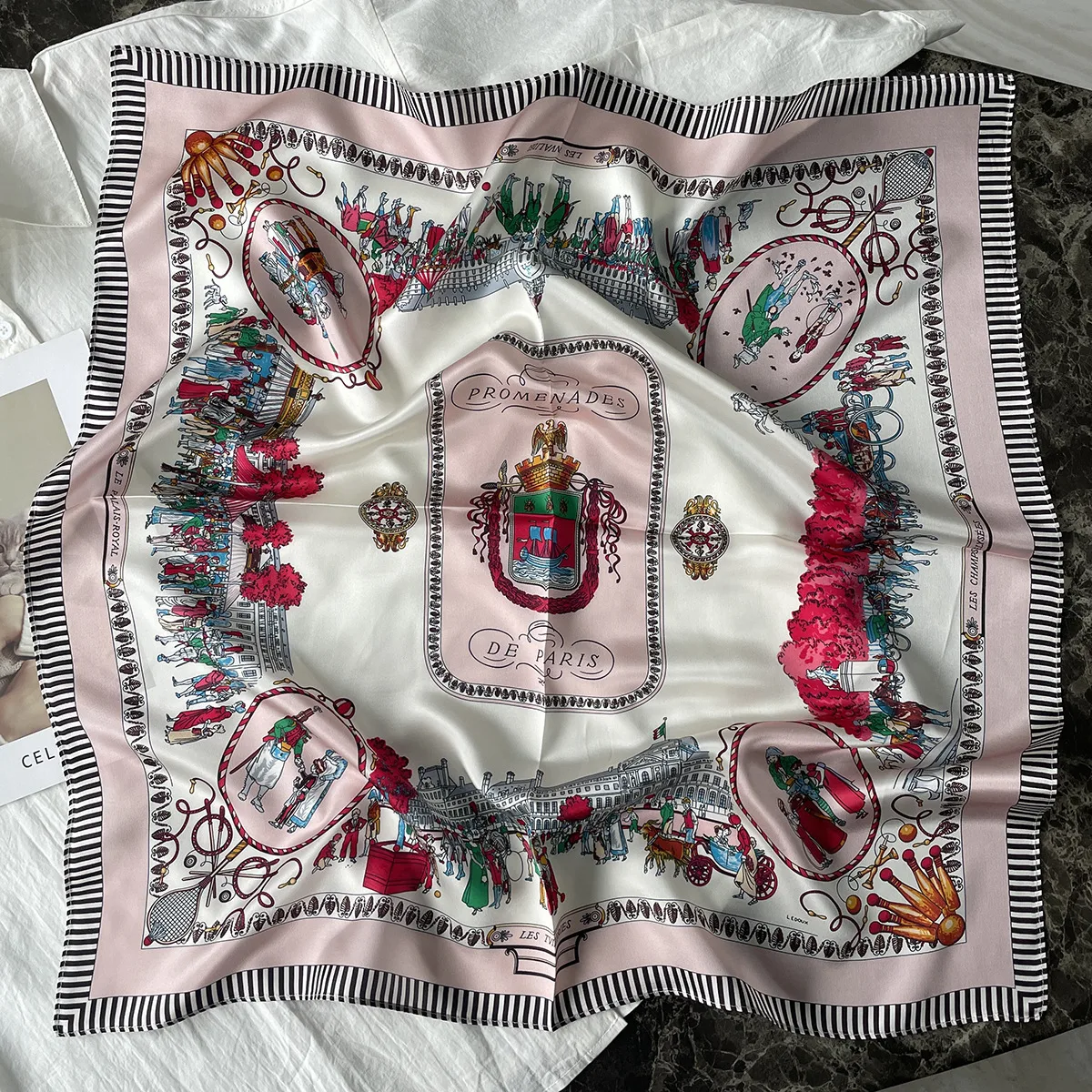 Silk Scarf Women's Spring Fashion Striped  Silk Scarf  70 Square Scarf Advanced Sunscreen Scarf Wholesale display picture 38
