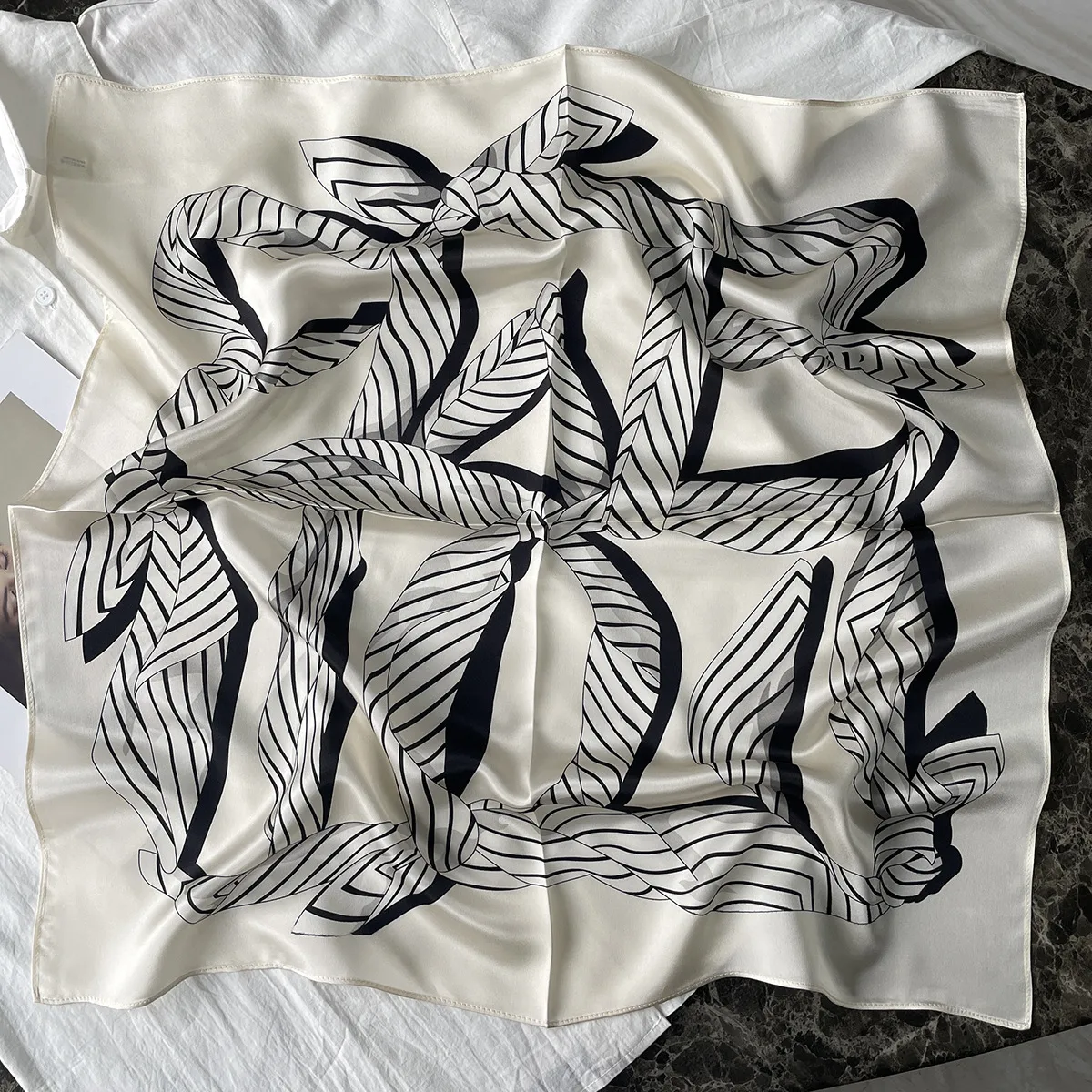 Silk Scarf Women's Spring Fashion Striped  Silk Scarf  70 Square Scarf Advanced Sunscreen Scarf Wholesale display picture 40