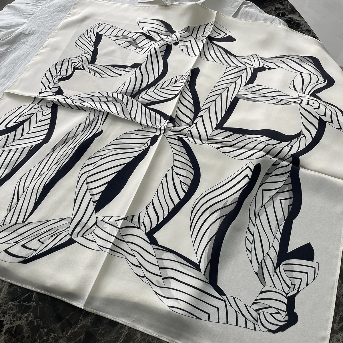 Silk Scarf Women's Spring Fashion Striped  Silk Scarf  70 Square Scarf Advanced Sunscreen Scarf Wholesale display picture 41