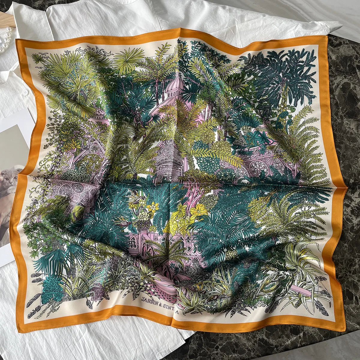 Silk Scarf Women's Spring Fashion Striped  Silk Scarf  70 Square Scarf Advanced Sunscreen Scarf Wholesale display picture 42
