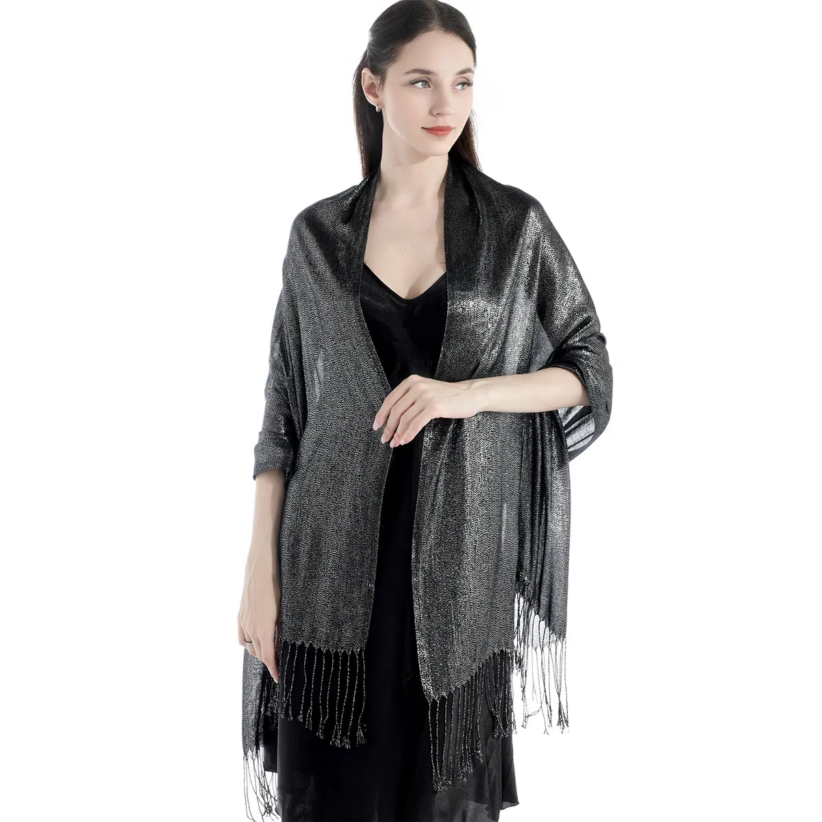 Exclusive For New   Women's Shawl Autumn And Summer Women Tassel Silver Silk Ball Dinner Party Scarf display picture 6