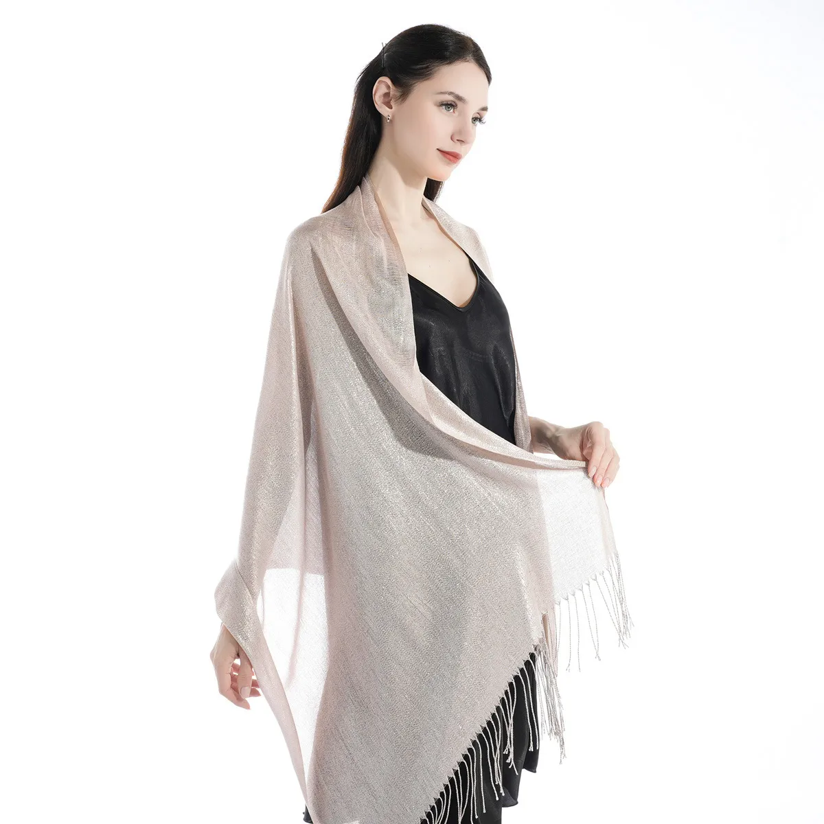 Exclusive For New   Women's Shawl Autumn And Summer Women Tassel Silver Silk Ball Dinner Party Scarf display picture 9