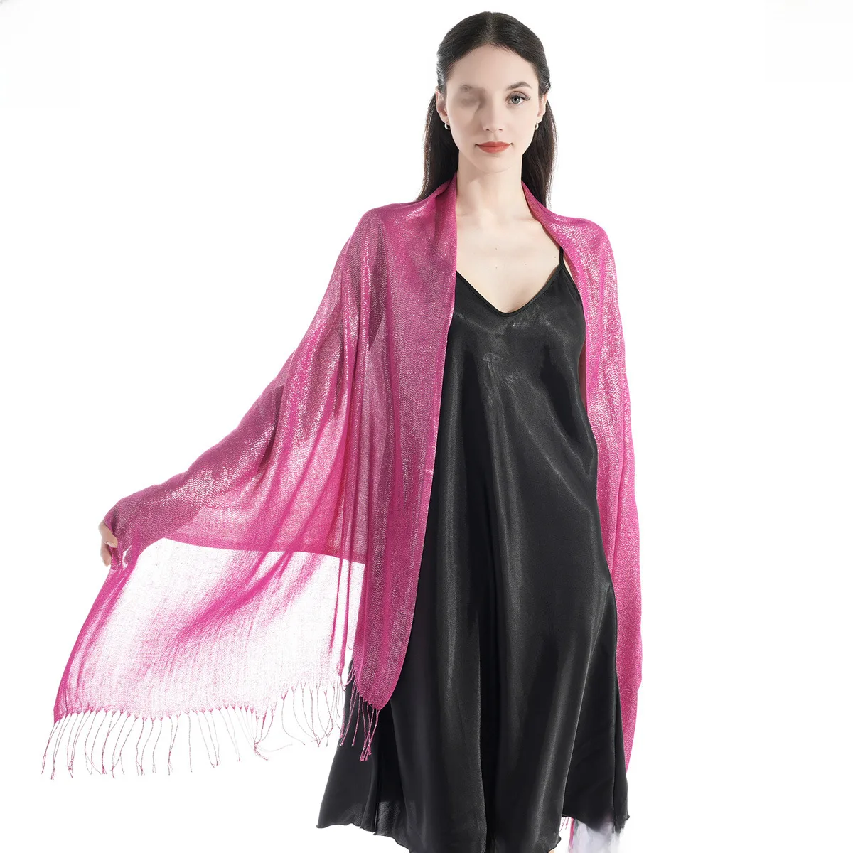 Exclusive For New   Women's Shawl Autumn And Summer Women Tassel Silver Silk Ball Dinner Party Scarf display picture 1