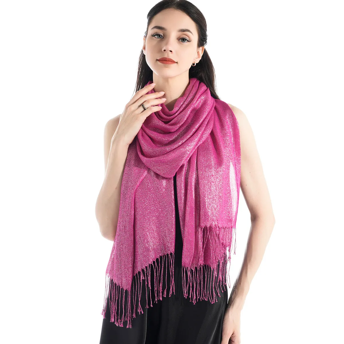 Exclusive For New   Women's Shawl Autumn And Summer Women Tassel Silver Silk Ball Dinner Party Scarf display picture 2