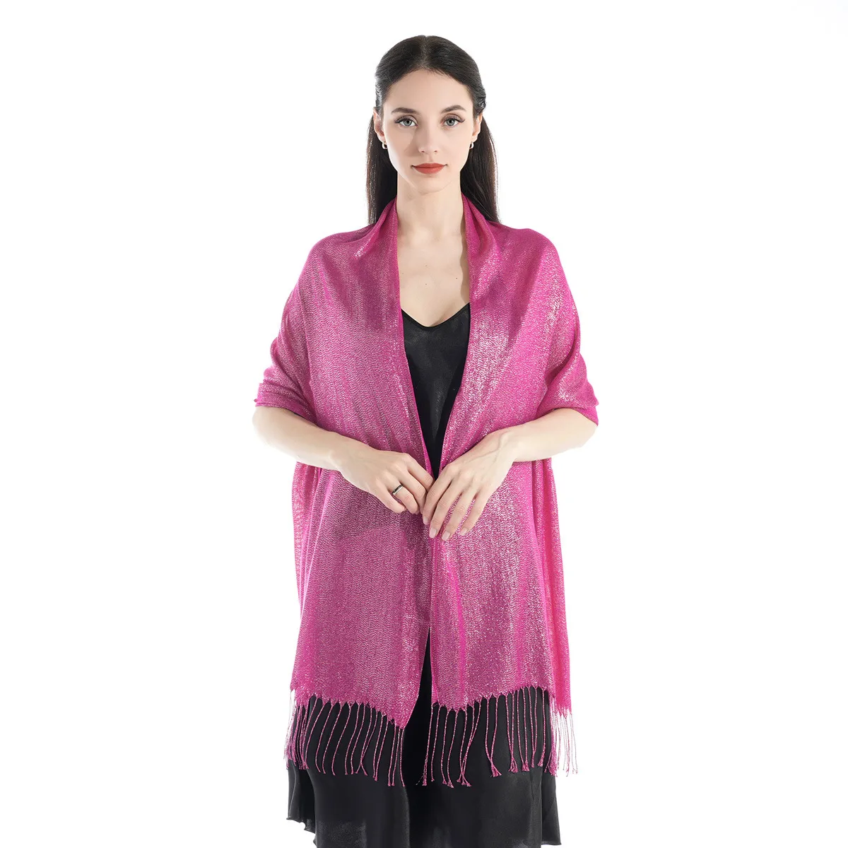 Exclusive For New   Women's Shawl Autumn And Summer Women Tassel Silver Silk Ball Dinner Party Scarf display picture 3
