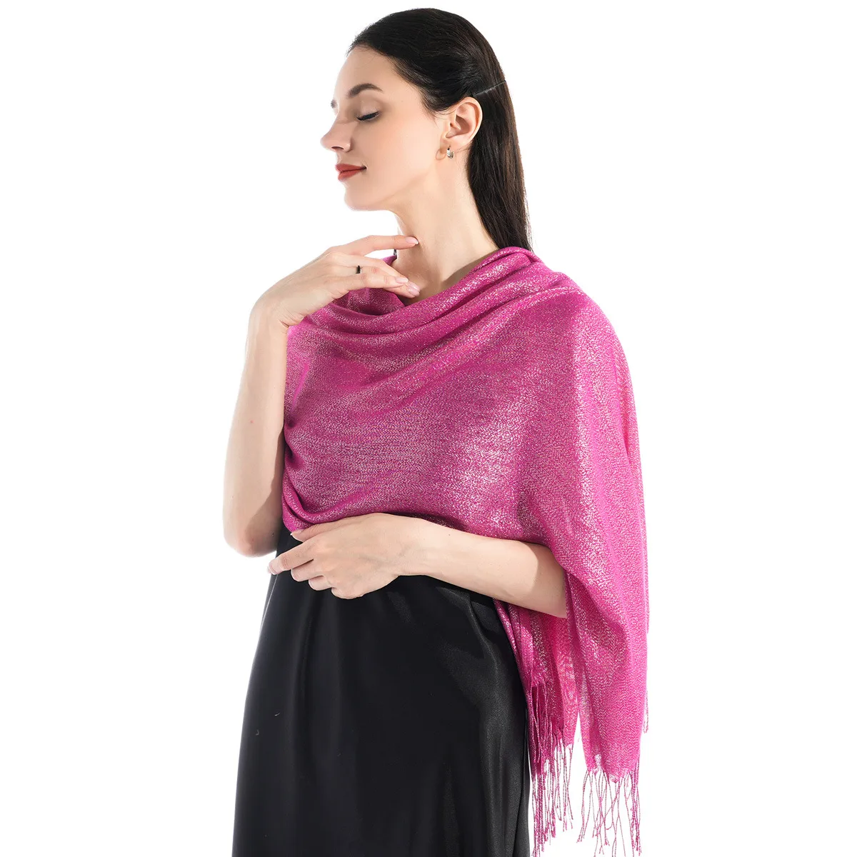 Exclusive For New   Women's Shawl Autumn And Summer Women Tassel Silver Silk Ball Dinner Party Scarf display picture 4