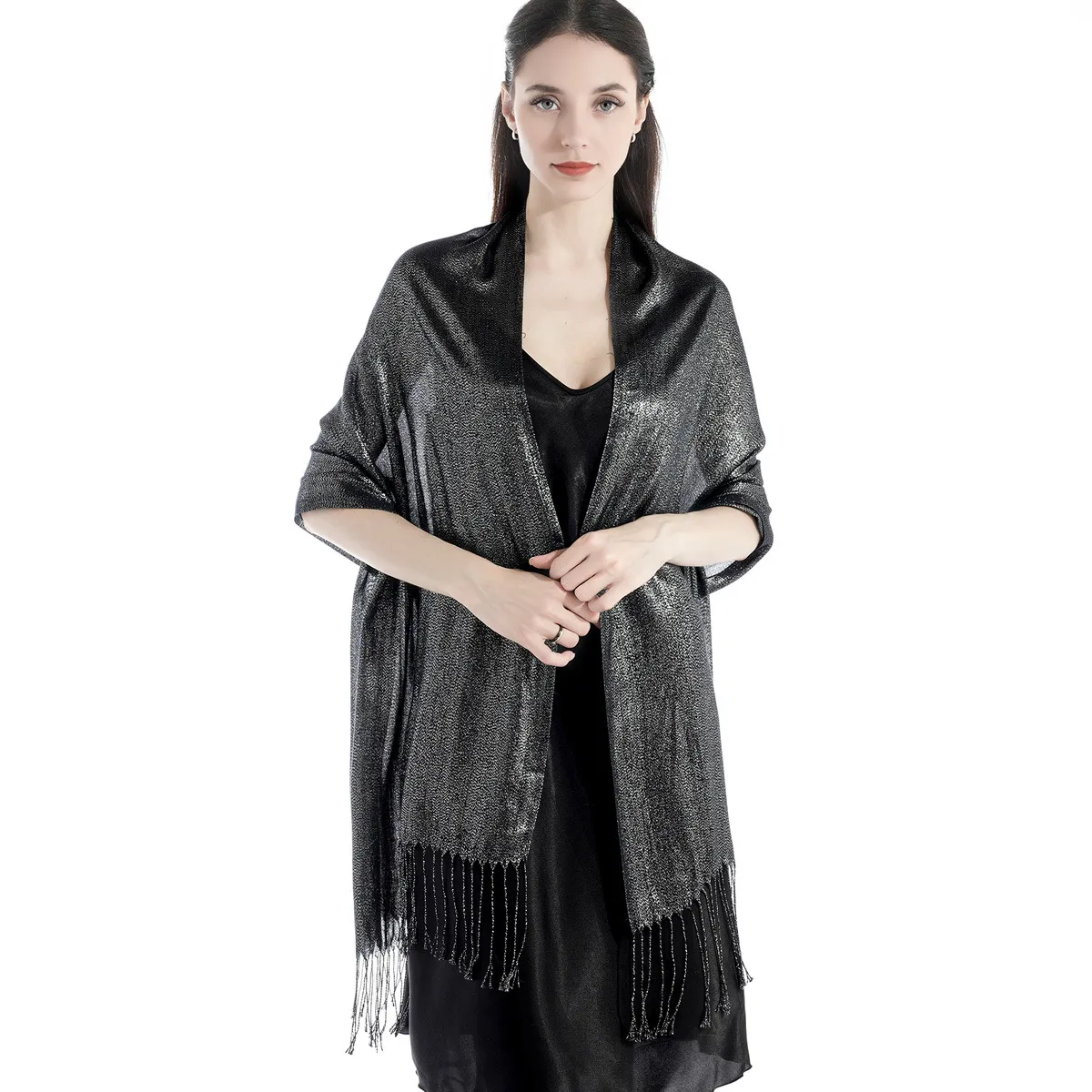 Exclusive For New   Women's Shawl Autumn And Summer Women Tassel Silver Silk Ball Dinner Party Scarf display picture 5
