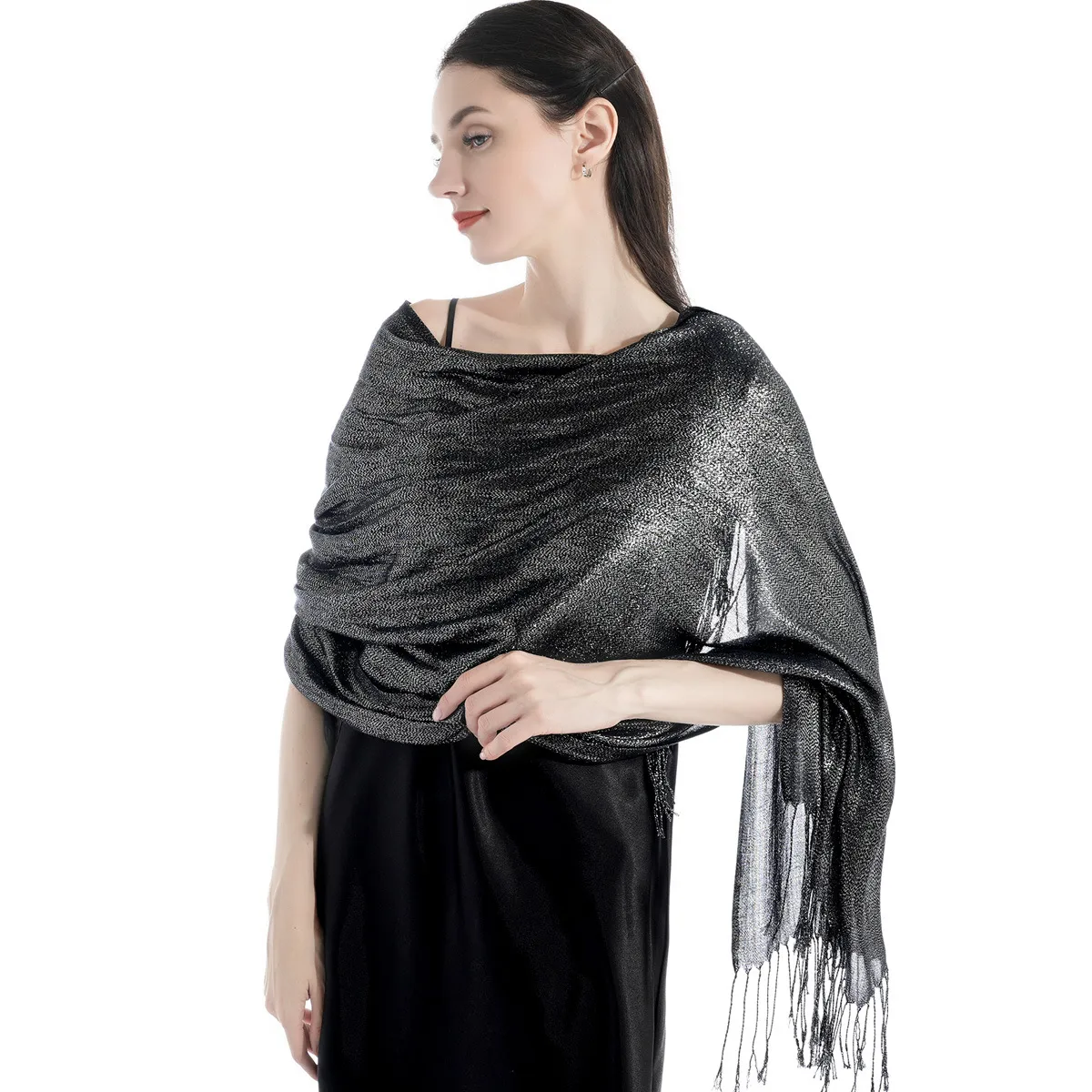 Exclusive For New   Women's Shawl Autumn And Summer Women Tassel Silver Silk Ball Dinner Party Scarf display picture 7