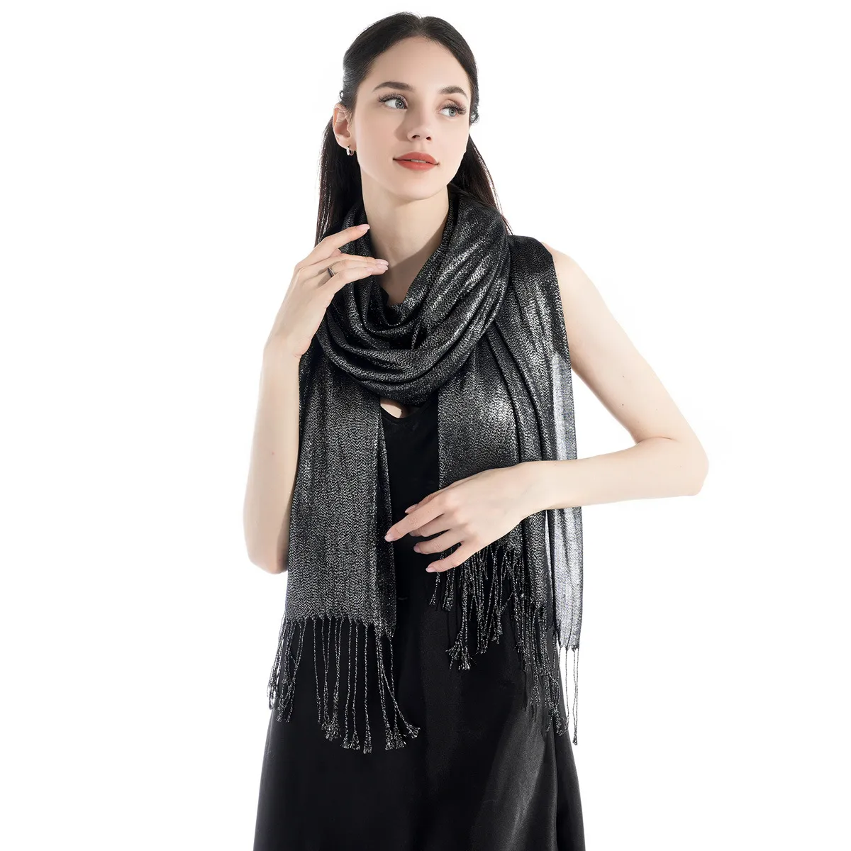 Exclusive For New   Women's Shawl Autumn And Summer Women Tassel Silver Silk Ball Dinner Party Scarf display picture 8